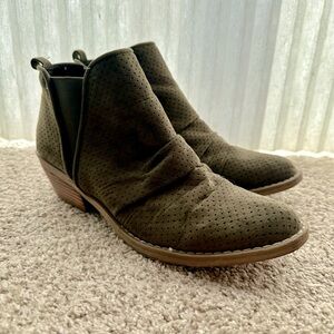 Khaki green suede booties